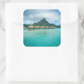 Uitzicht op Bora Bora eiland vierkante sticker (Tas)