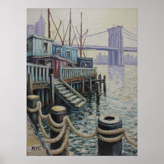 Uitzicht op Brooklyn Bridge vanaf de Waterfront Pi Poster (Voorkant)