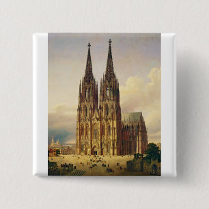 Uitzicht op de Dom van Keulen gotische majesteit Vierkante Button 5,1 Cm