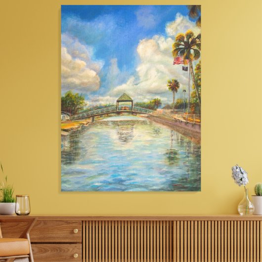 Uitzicht op de loopbrug vanaf het meer canvas afdruk (Insitu (Woonkamer))