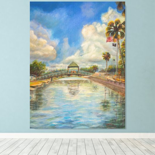 Uitzicht op de loopbrug vanaf het meer canvas afdruk (Insitu (Houten vloer))