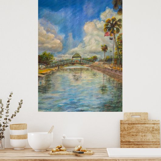 Uitzicht op de loopbrug vanaf het meer poster (Keuken)
