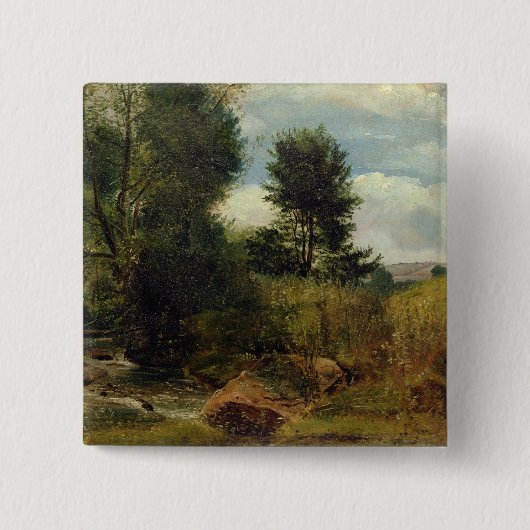 Uitzicht op de Sid, nabij Sidmouth, c.1852 (aardol Vierkante Button 5,1 Cm (Voorkant)