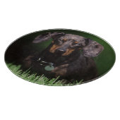 Uitzicht op gevlekte teckel snijplank (Hoek)