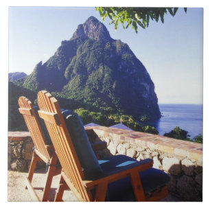 Uitzicht op Gros Piton vanuit Stonefield Estate Vi Tegeltje