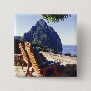 Uitzicht op Gros Piton vanuit Stonefield Estate Vi Vierkante Button 5,1 Cm