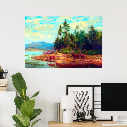 Uitzicht op het meer van Arthur Fitzwilliam Tait 1 Poster (Thuiskantoor)