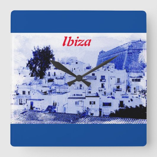 Uitzicht op oud Ibiza op wandklok (Voorkant)