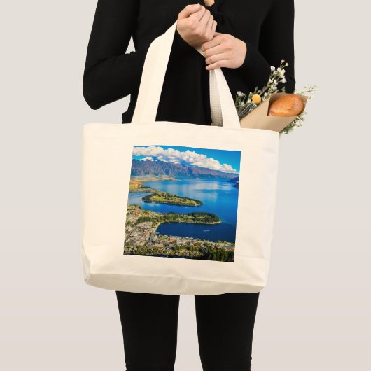 Uitzicht op Queenstown van Bob's Peak, Nieuw-Zeela Grote Tote Bag (Voorkant (product))
