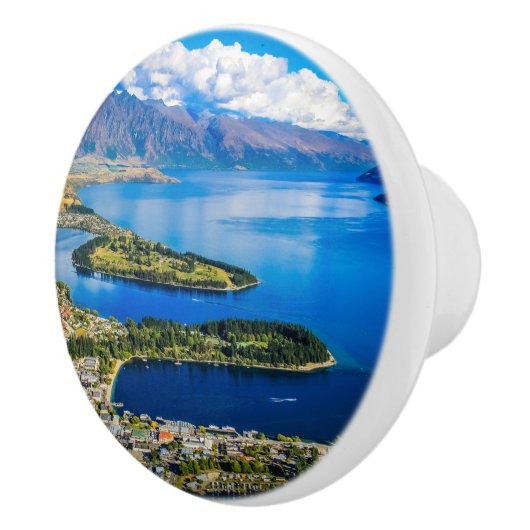 Uitzicht op Queenstown van Bob's Peak, Nieuw-Zeela Keramische Knop (Rechts)