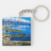 Uitzicht op Queenstown van Bob's Peak, Nieuw-Zeela Sleutelhanger (Achterkant)