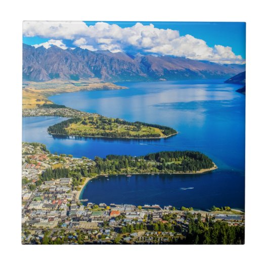 Uitzicht op Queenstown van Bob's Peak, Nieuw-Zeela Tegeltje (Voorkant)