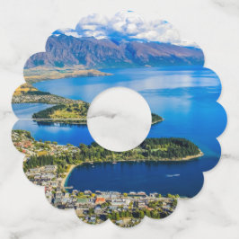 Uitzicht op Queenstown van Bob's Peak, Nieuw-Zeela Wijnglaslabel