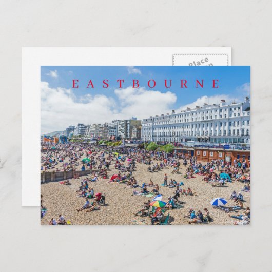 Uitzicht op strand van Eastbourne op ansichtkaart Briefkaart (Voorkant / Achterkant)
