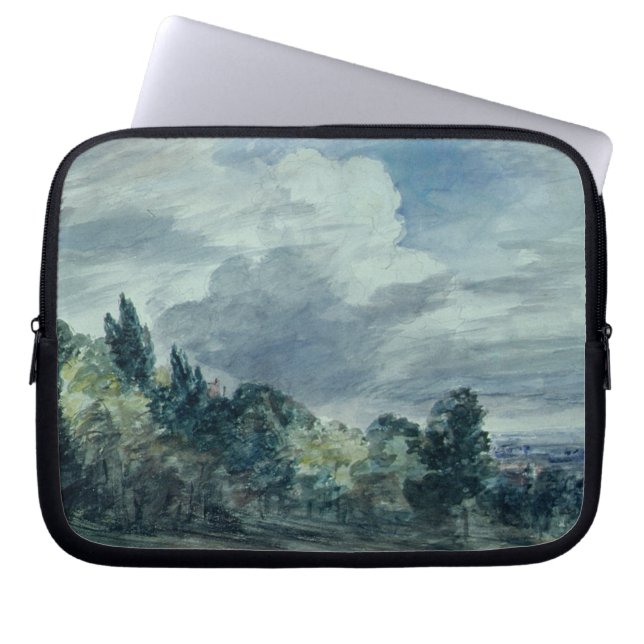 Uitzicht over een breed landschap, met bomen in de laptop sleeve (Voorkant)