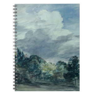 Uitzicht over een breed landschap, met bomen in de notitieboek