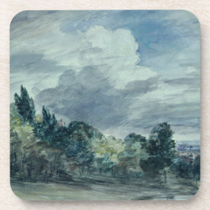 Uitzicht over een breed landschap, met bomen in de onderzetter