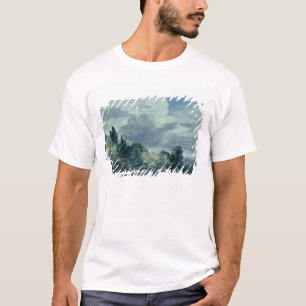 Uitzicht over een breed landschap, met bomen in de t-shirt