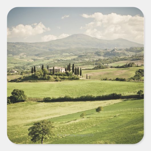 Uitzicht over het Toscaanse landschap tot boerderi Vierkante Sticker (Voorkant)