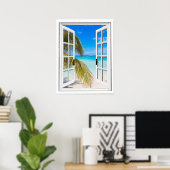 Uitzicht palmen en stralen poster (Thuiskantoor)