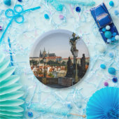 Uitzicht Prague Castle van Charles bridge, Tsjechi Papieren Bordje (Feest)