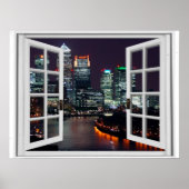 Uitzicht 's Nachts-tijd Stadsfaux-venster Poster (Voorkant)