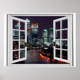Uitzicht 's Nachts-tijd Stadsfaux-venster Poster
