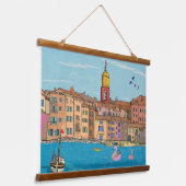 Uitzicht Saint-Tropez Habour Franse Riviera Frankr Hangend Wandkleed (Gebogen)