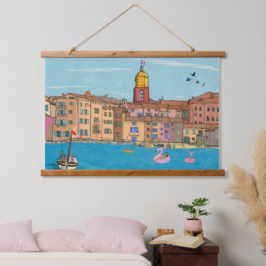 Uitzicht Saint-Tropez Habour Franse Riviera Frankr Hangend Wandkleed (Slaapkamer)