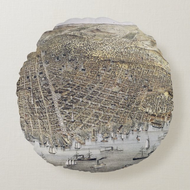 Uitzicht San Francisco, 1878 Rond Kussen (Voorkant)