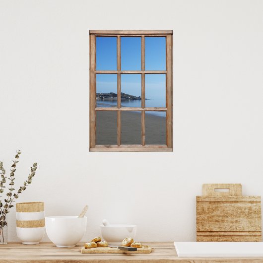 Uitzicht Sandy Beach van een venster Poster (Keuken)