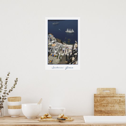 Uitzicht Santorini Caldiera (filmfotografie) Poster (Keuken)