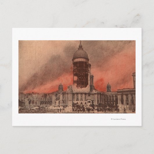 Uitzicht stadhuis na aardbeving briefkaart (Voorkant)