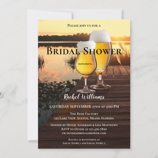 Uitzicht Sunset Beer Bridal Shower Invitation Kaart (Voorkant)