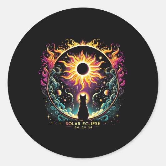 Uitzicht Totaliteit April 8 2024 Solar Eclipse Cat Ronde Sticker (Voorkant)