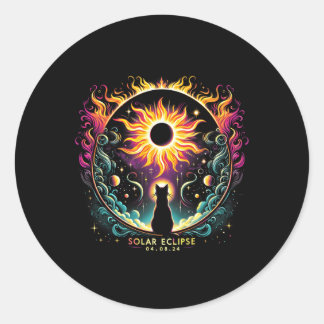 Uitzicht Totaliteit April 8 2024 Solar Eclipse Cat Ronde Sticker