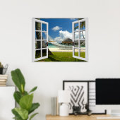 Uitzicht Tropisch balkvenster Poster (Thuiskantoor)