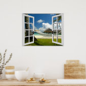 Uitzicht Tropisch balkvenster Poster (Keuken)