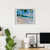 Uitzicht Tropisch Ocean Faux-venster Poster (Thuiskantoor)