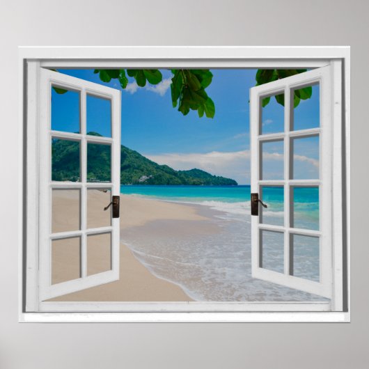 Uitzicht Tropisch Ocean Faux-venster Poster (Voorkant)