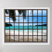 Uitzicht Tropische Ocean Lattice Window Poster (Voorkant)
