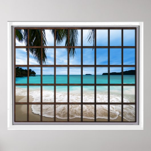 Uitzicht Tropische Ocean Lattice Window Poster (Voorkant)