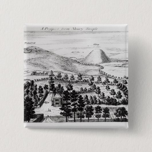 Uitzicht uit Avebury steeple of Silbury Hill Vierkante Button 5,1 Cm (Voorkant)
