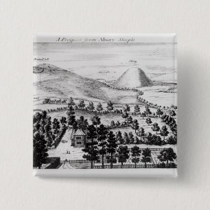 Uitzicht uit Avebury steeple of Silbury Hill Vierkante Button 5,1 Cm