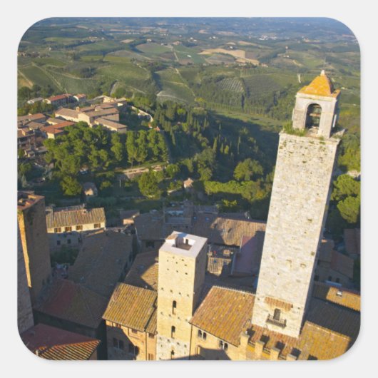 Uitzicht uit Tower, San Gimignano, Siena, Toscane Vierkante Sticker (Voorkant)