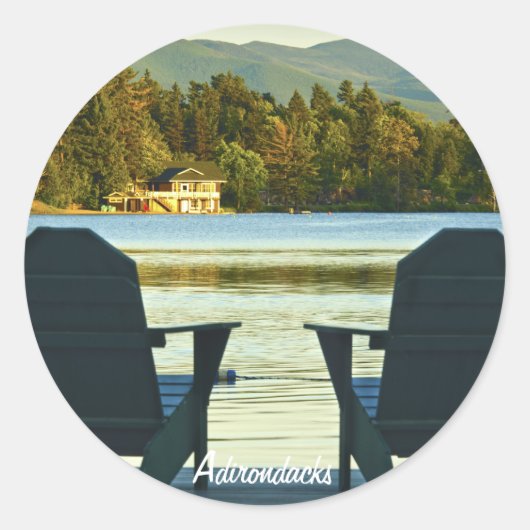 Uitzicht van Adirondack Chairs in de Adirondacks,  Ronde Sticker (Voorkant)