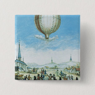 Uitzicht van Annonay in Vivarais en eerste vlucht Vierkante Button 5,1 Cm