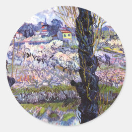 Uitzicht van Arles, bloeiende boomgaarden (1889) V Ronde Sticker
