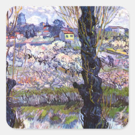 Uitzicht van Arles, bloeiende boomgaarden (1889) V Vierkante Sticker
