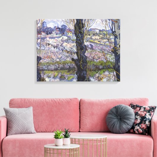 Uitzicht van Arles, bloeiende boomgaarden van Gogh Canvas Afdruk (Insitu (Woonkamer))